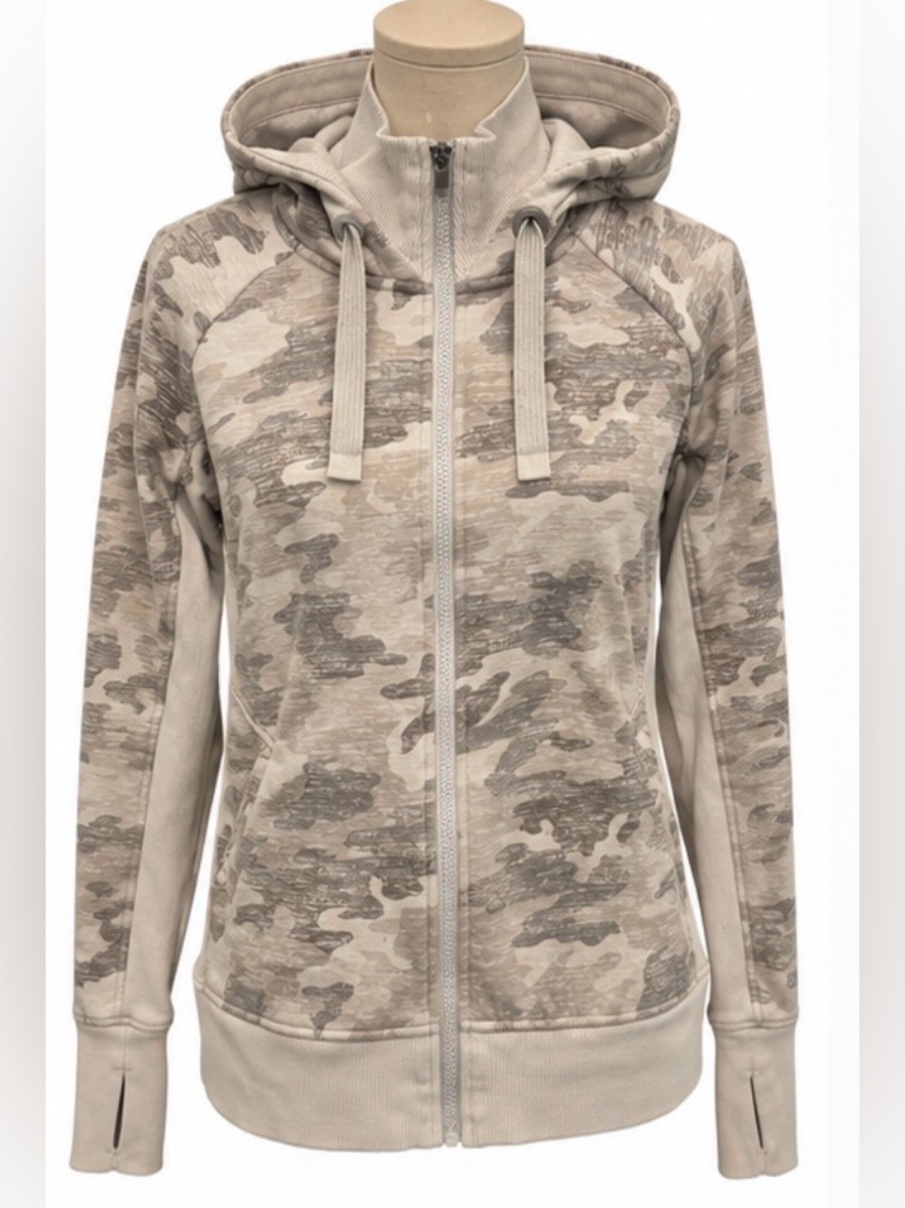 Athleta Camo Full Zip Hoodie Jacket Size Medium Thumbholes